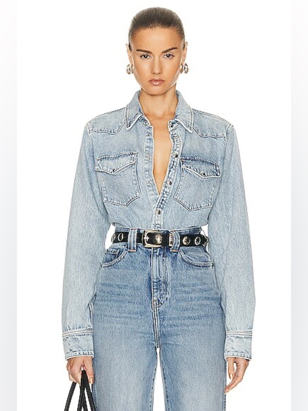 KHAITE Light Blue Washed Denim Shirt Jacket
